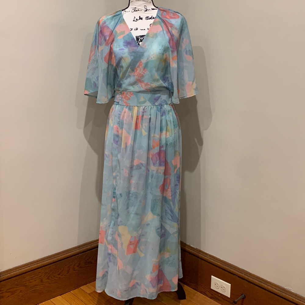 NWOT Annabelle 87 Blue Patterned Full Length Wrap Dress, Uk Size 3